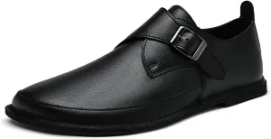 Mens Shoes Dress Slip - on Loafers， Men's Simple Premium Genuine Leather Buckle Shoes for Driving