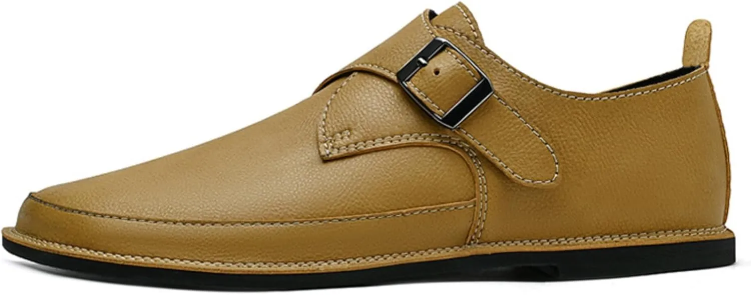 Mens Shoes Dress Slip - on Loafers， Men's Simple Premium Genuine Leather Buckle Shoes for Driving