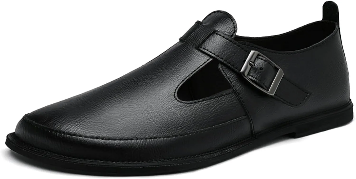 Mens Shoes Dress Slip - on Loafers， Men's Simple Premium Genuine Leather Buckle Shoes for Driving