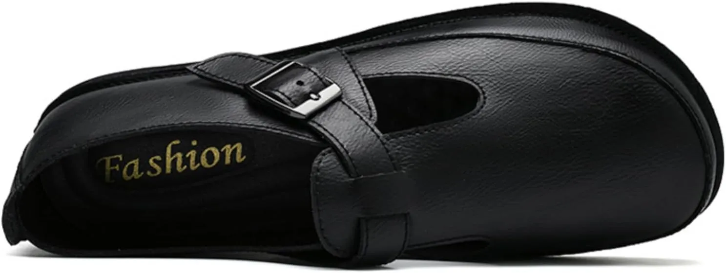 Mens Shoes Dress Slip - on Loafers， Men's Simple Premium Genuine Leather Buckle Shoes for Driving