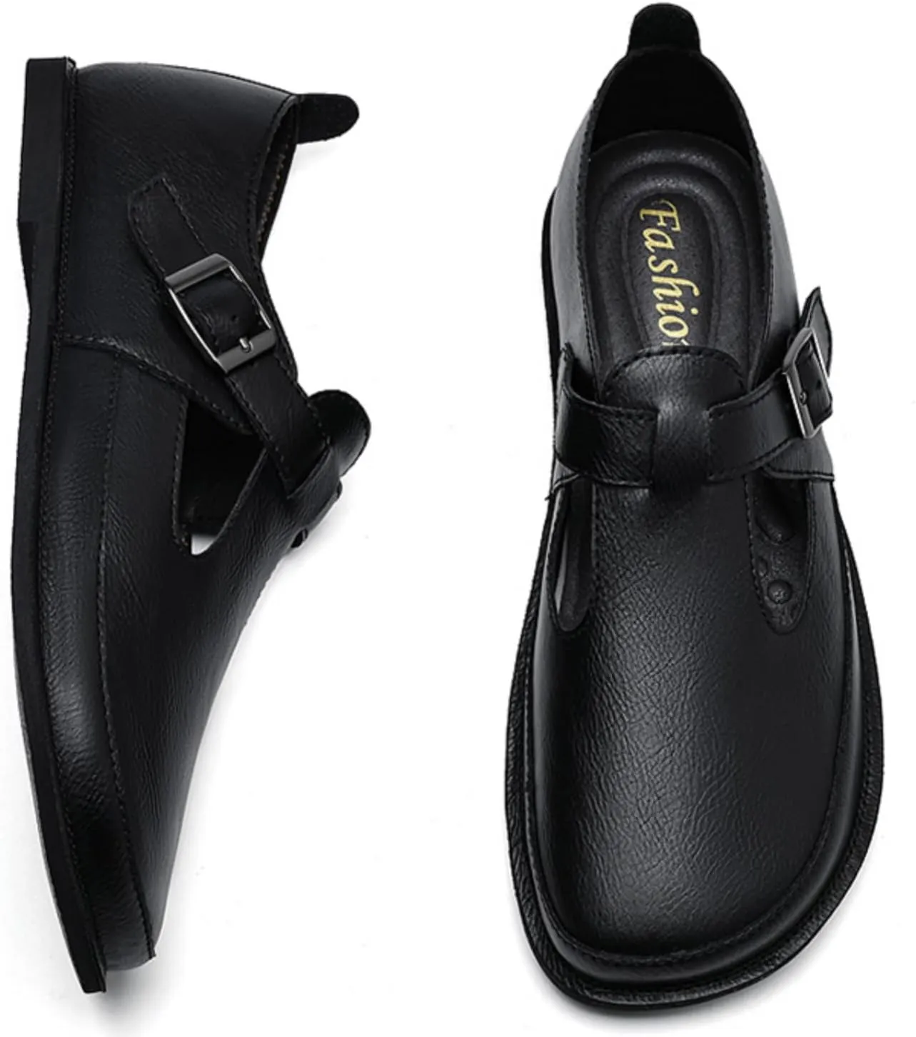 Mens Shoes Dress Slip - on Loafers， Men's Simple Premium Genuine Leather Buckle Shoes for Driving