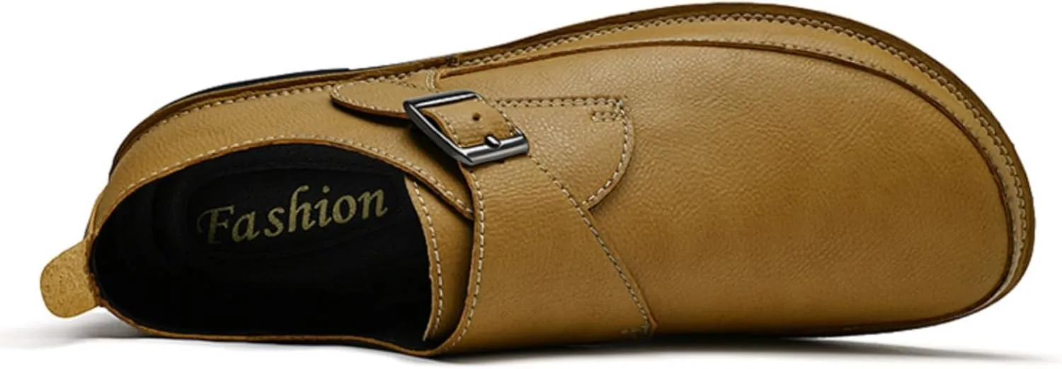 Mens Shoes Dress Slip - on Loafers， Men's Simple Premium Genuine Leather Buckle Shoes for Driving