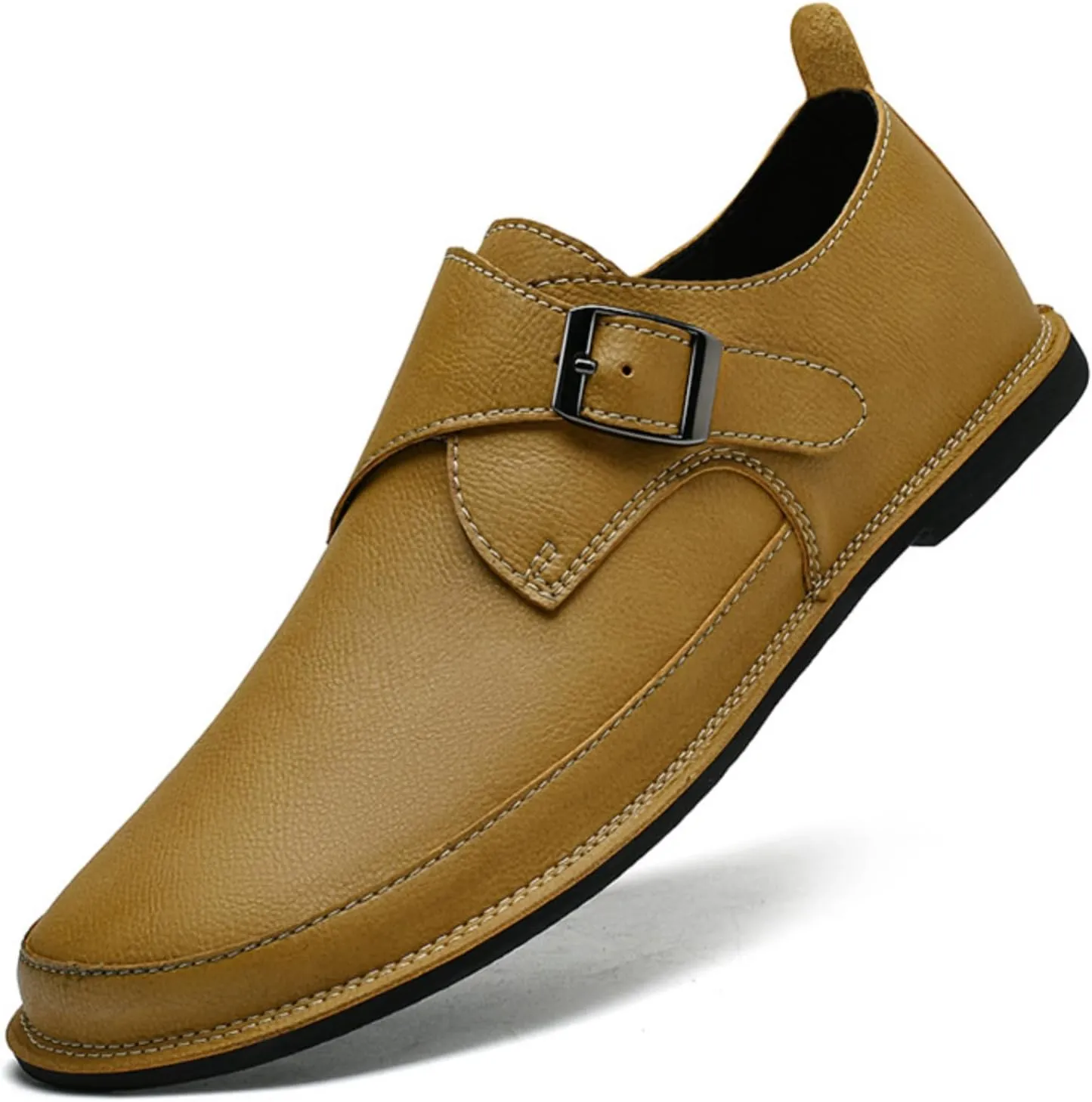 Mens Shoes Dress Slip - on Loafers， Men's Simple Premium Genuine Leather Buckle Shoes for Driving