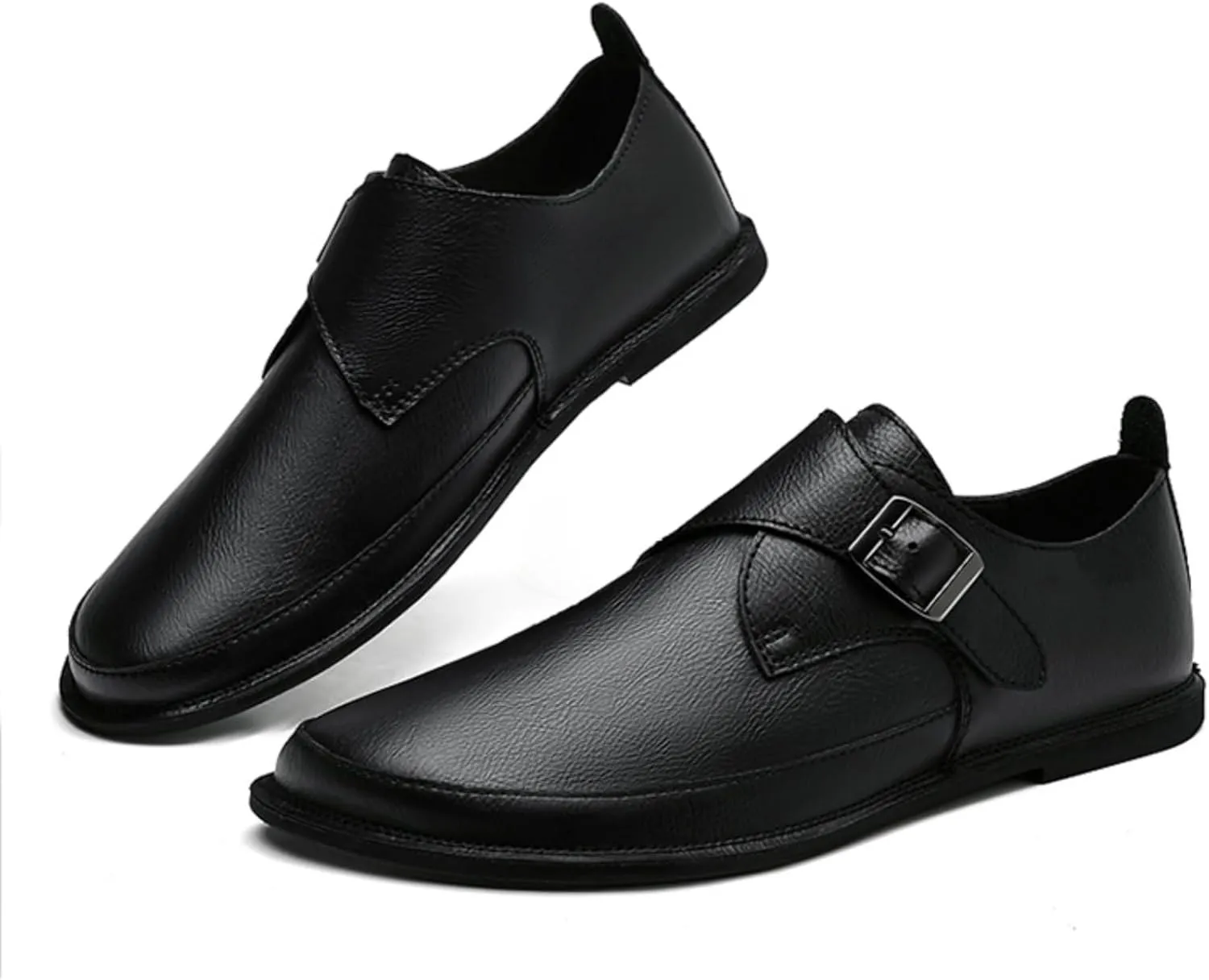 Mens Shoes Dress Slip - on Loafers， Men's Simple Premium Genuine Leather Buckle Shoes for Driving