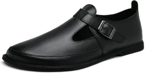 Mens Shoes Dress Slip - on Loafers， Men's Simple Premium Genuine Leather Buckle Shoes for Driving
