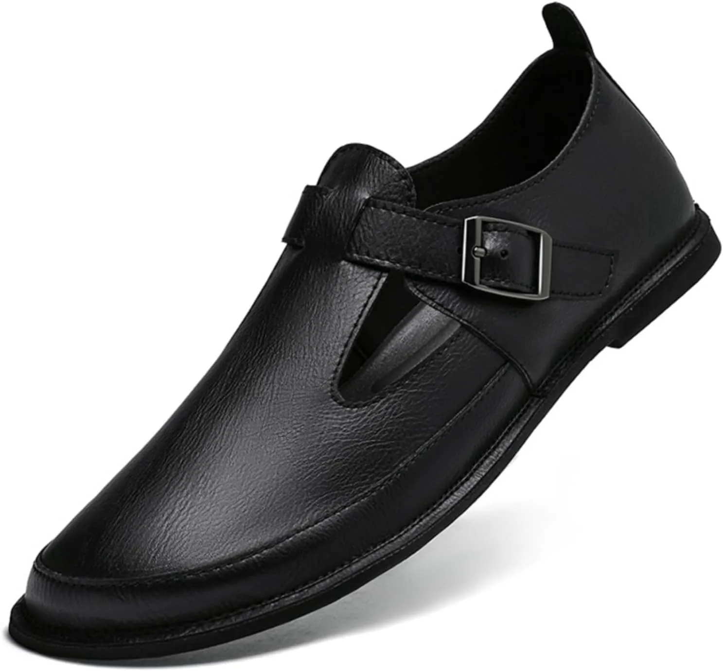 Mens Shoes Dress Slip - on Loafers， Men's Simple Premium Genuine Leather Buckle Shoes for Driving