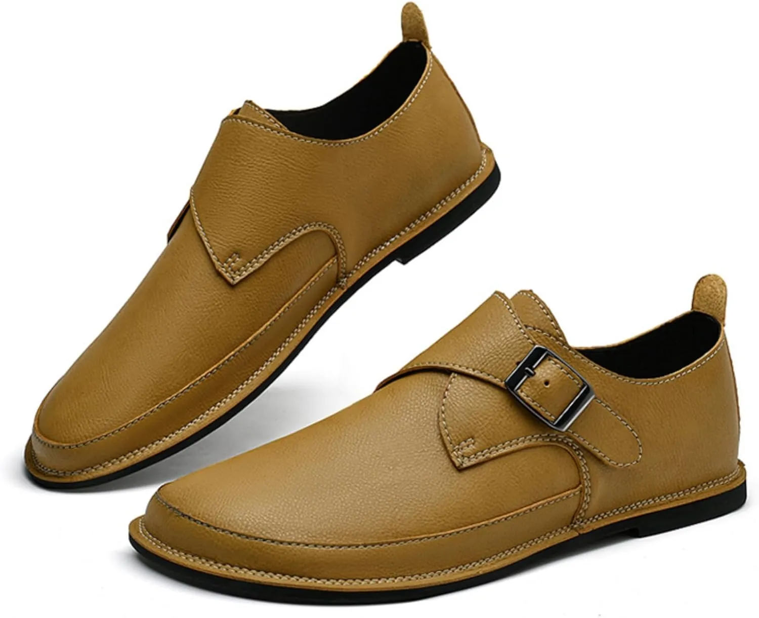Mens Shoes Dress Slip - on Loafers， Men's Simple Premium Genuine Leather Buckle Shoes for Driving