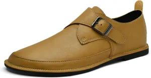 Mens Shoes Dress Slip - on Loafers， Men's Simple Premium Genuine Leather Buckle Shoes for Driving
