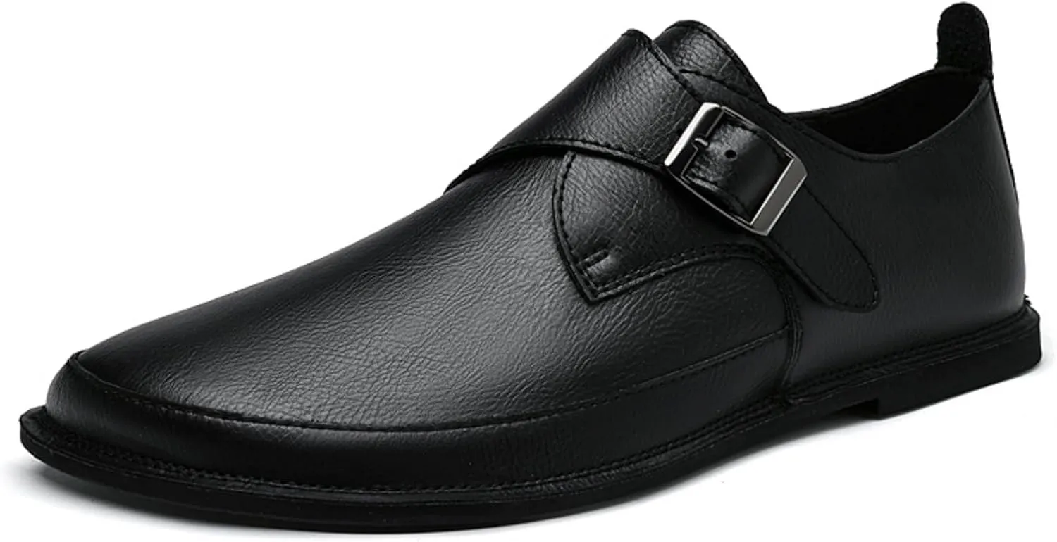 Mens Shoes Dress Slip - on Loafers， Men's Simple Premium Genuine Leather Buckle Shoes for Driving