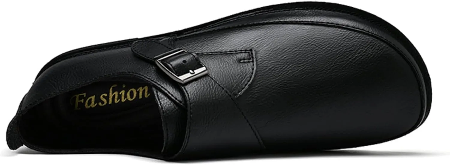 Mens Shoes Dress Slip - on Loafers， Men's Simple Premium Genuine Leather Buckle Shoes for Driving