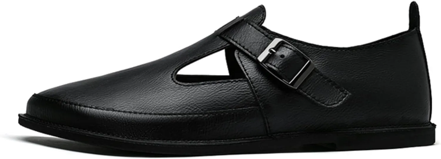 Mens Shoes Dress Slip - on Loafers， Men's Simple Premium Genuine Leather Buckle Shoes for Driving