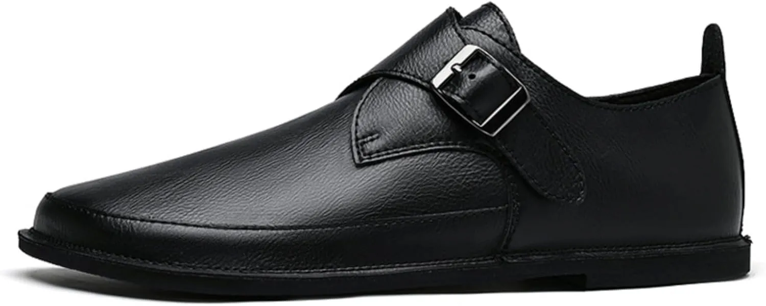 Mens Shoes Dress Slip - on Loafers， Men's Simple Premium Genuine Leather Buckle Shoes for Driving