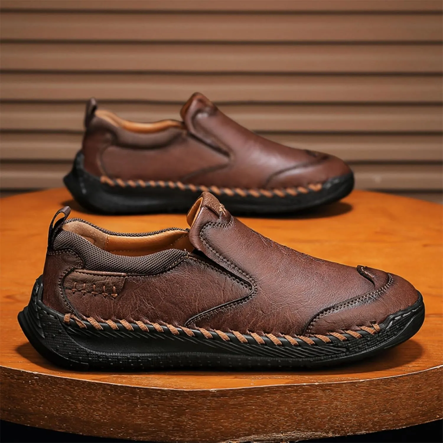 Men's Slip - on Casual Loafers，Mens Comfortable Moccasin Shoes for Walking and Driving, Soft Daily Sneaker, Mocasines para Hombre Khaki Brown Black