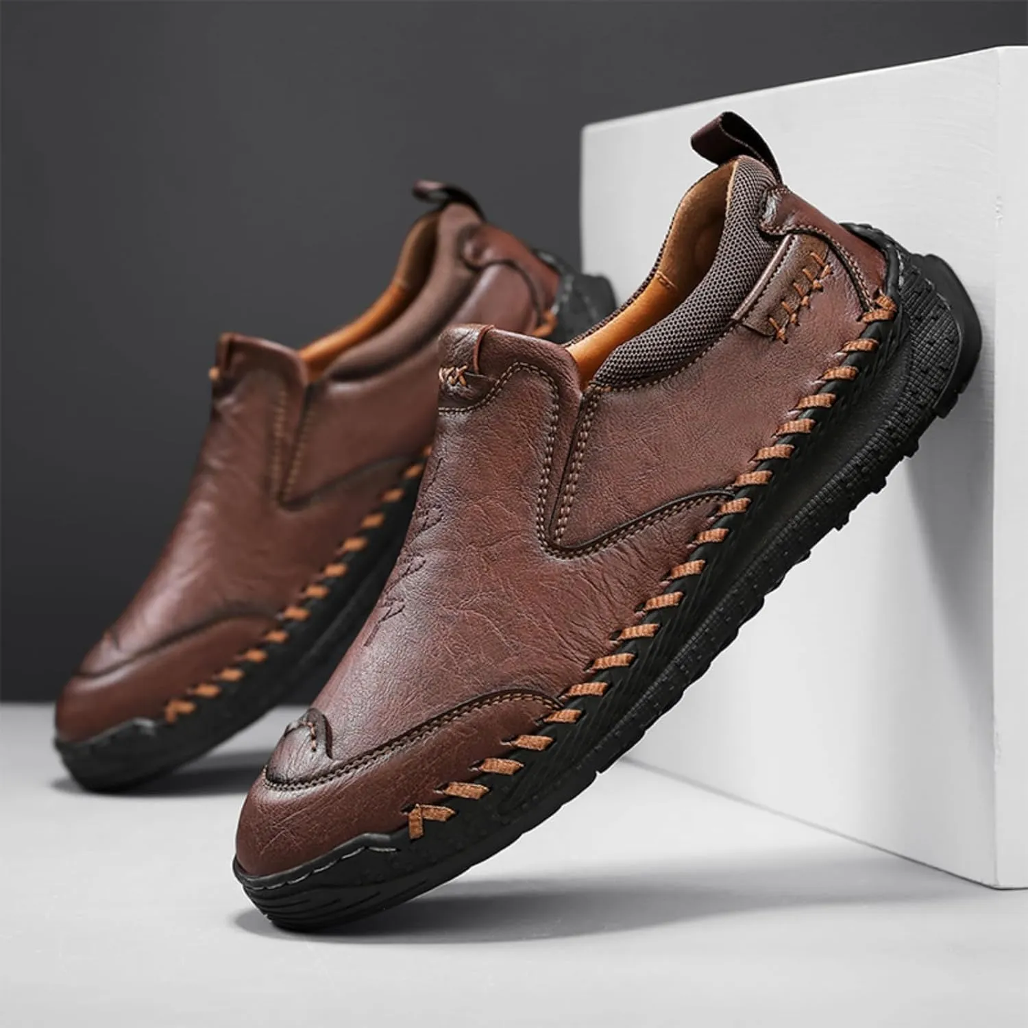 Men's Slip - on Casual Loafers，Mens Comfortable Moccasin Shoes for Walking and Driving, Soft Daily Sneaker, Mocasines para Hombre Khaki Brown Black
