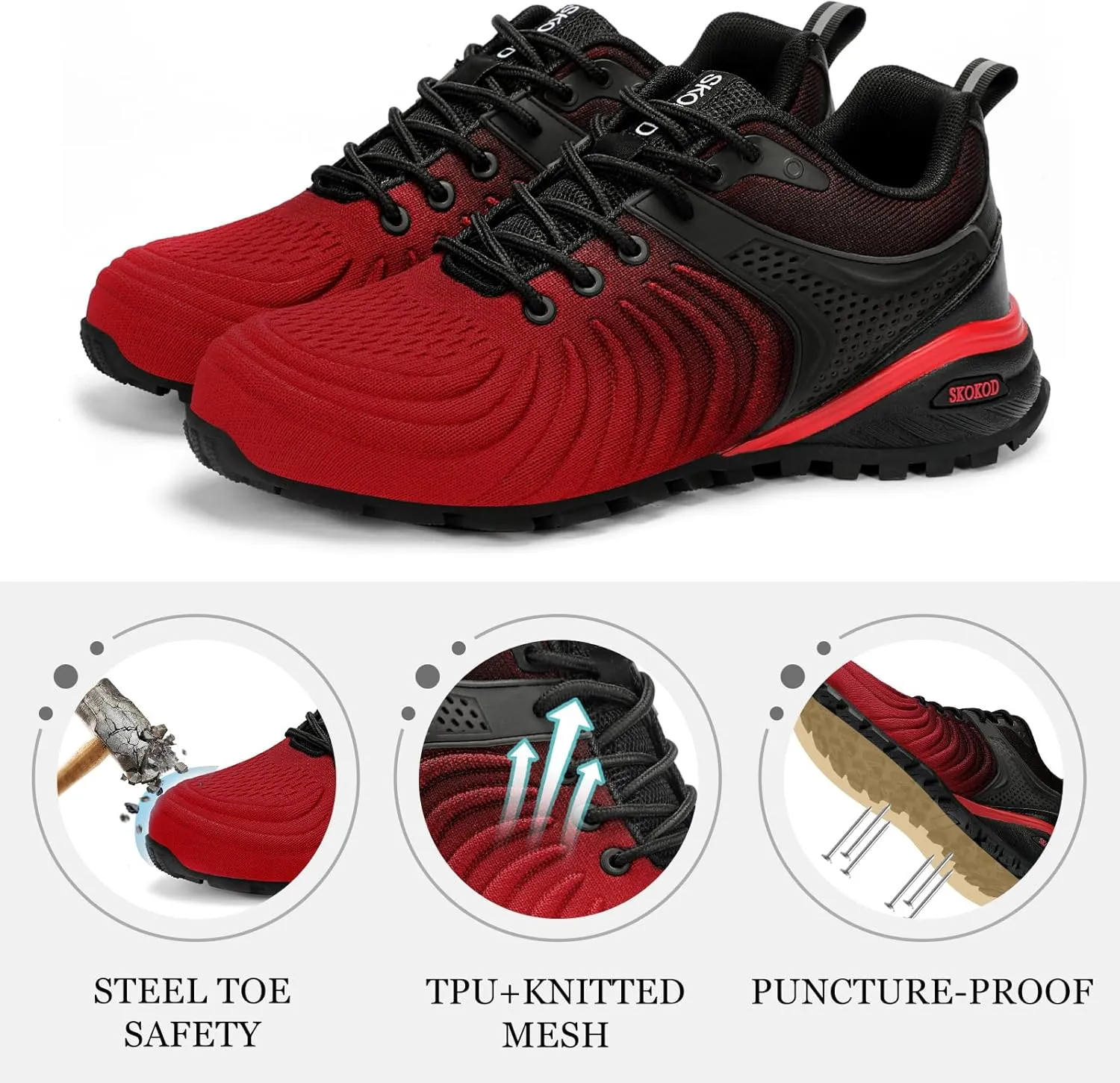 Men's Steel Toe Shoes Composite Safety Sneakers Work Casual Fashion Shoes Comfortable Puncture Proof Indestructible