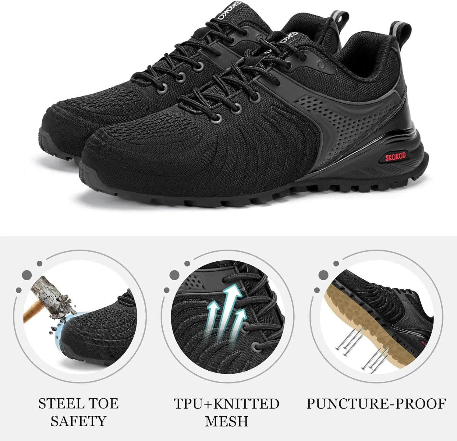 Men's Steel Toe Shoes Composite Safety Sneakers Work Casual Fashion Shoes Comfortable Puncture Proof Indestructible