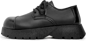 Mens Two Tone Leather Lace Up Platform Dress Oxford Shoes Casual Mid-Top Chunky Heels Loafers for Formal Business Wedding Walking