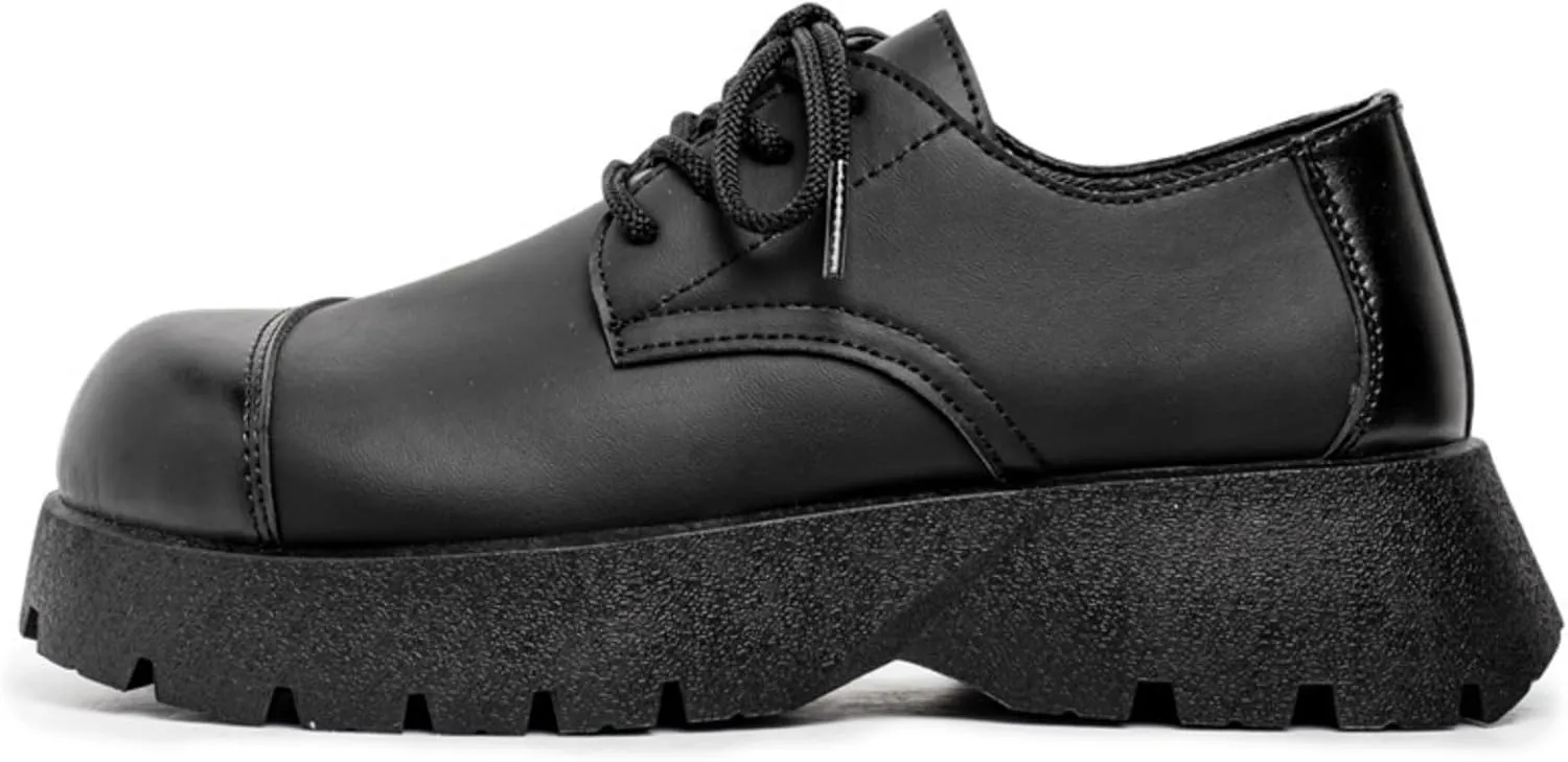 Mens Two Tone Leather Lace Up Platform Dress Oxford Shoes Casual Mid-Top Chunky Heels Loafers for Formal Business Wedding Walking