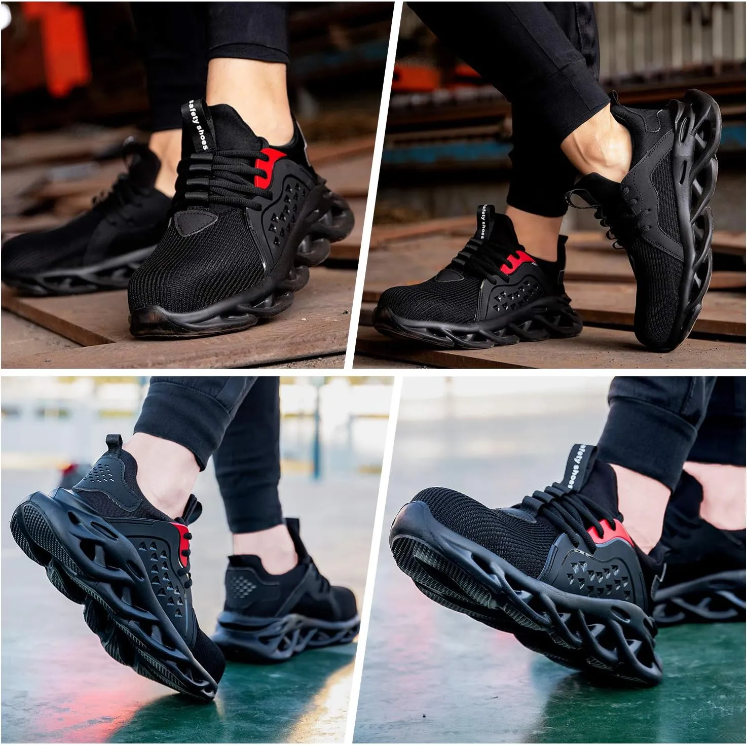 Men's/Unisex Black Steel Toe Sneakers, Lightweight Industrial & Construction Shoes, Size 5 Women/3 Men
