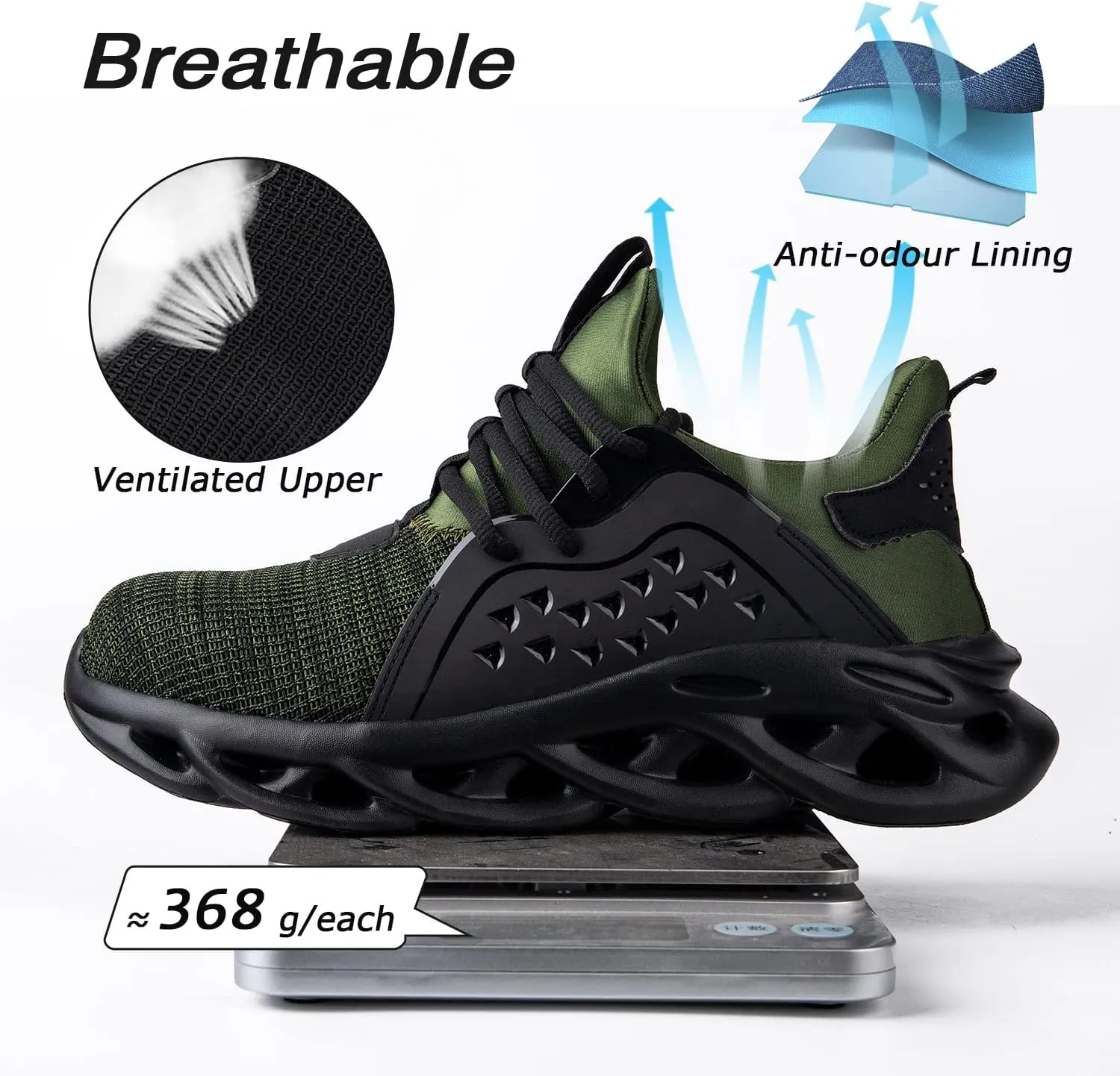 Men's/Unisex Black Steel Toe Sneakers, Lightweight Industrial & Construction Shoes, Size 5 Women/3 Men
