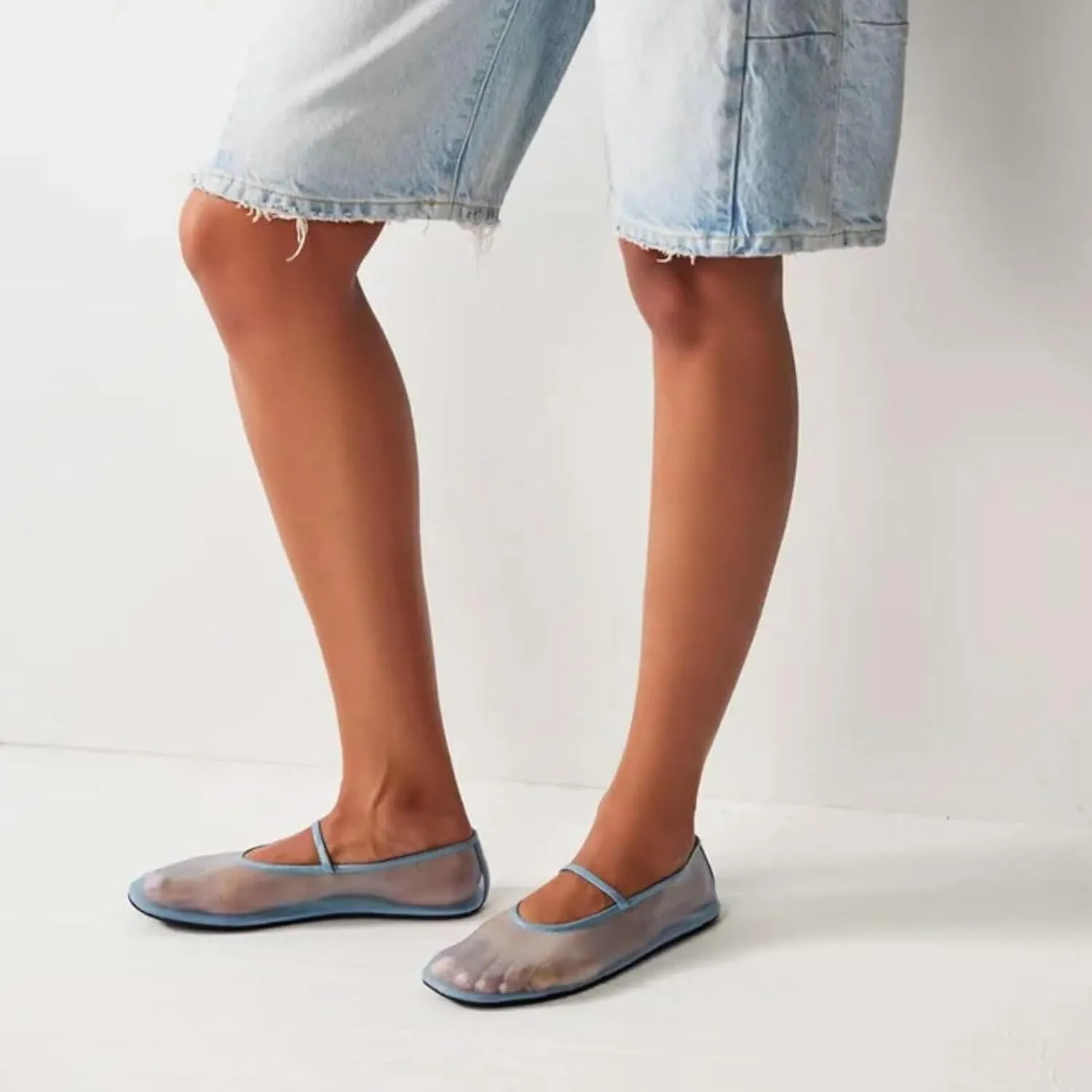 Mesh Ballet Flats for Women Ballerina Mary Janes Flats Embroidered Floral Nude Round Toe Pumps Comfortable Casual Shoes