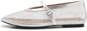Mesh Ballet Flats for Women Buckle Strap Comfy Casual Office Mary Jane Flat Fishnet Ballerina Flat Shoes