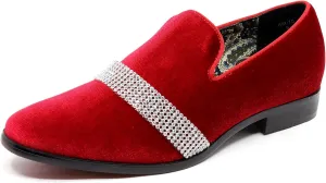 Metrocharm Men's Velvet Smoking Slipper with Rhinestone Embellished Strap Dress Tuxedo Loafer Slip On Shoe SM-10