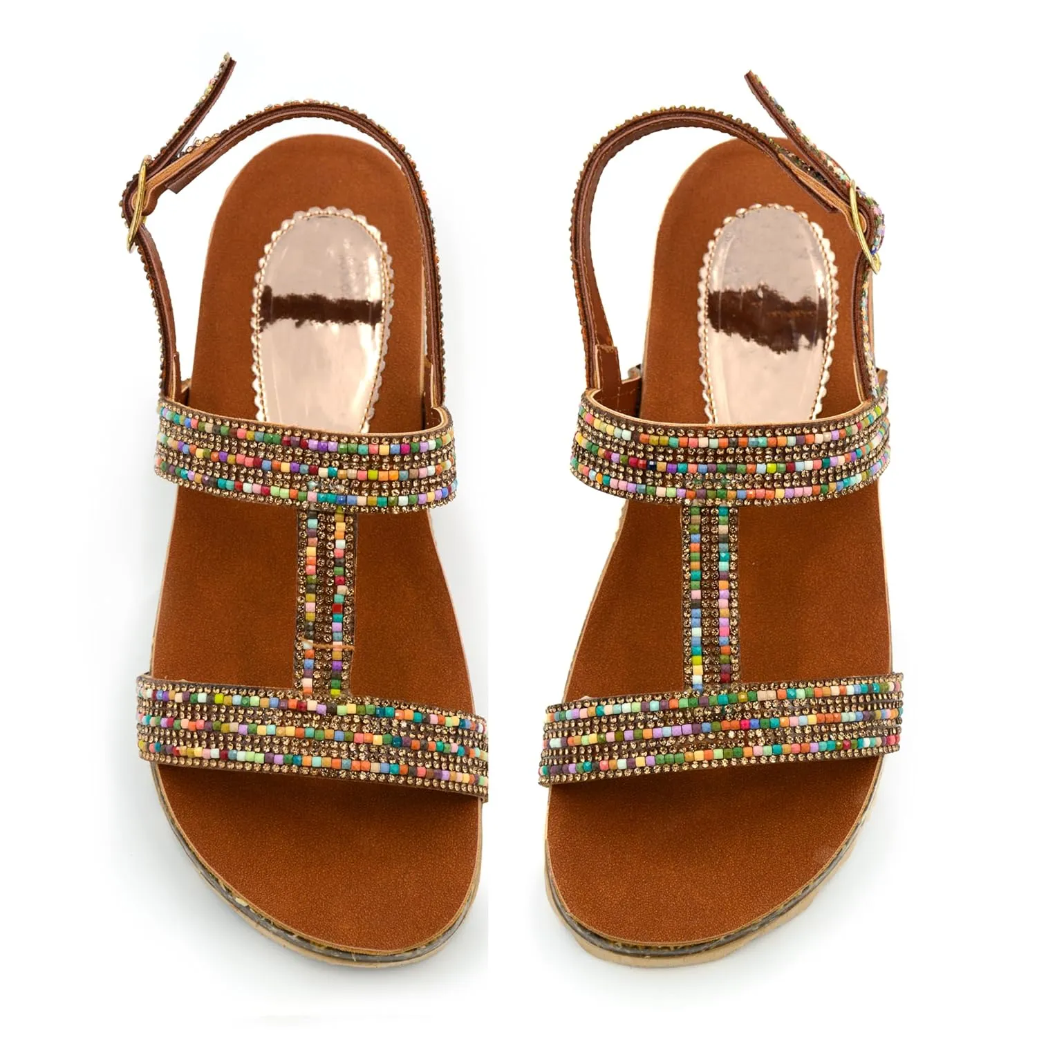 Mexican Leather Sandals with Ankle Strap and Colorful Beaded for Women - Model 980 (6)