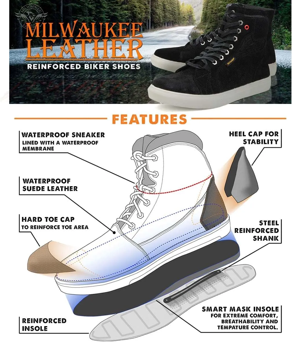 Milwaukee Leather MBM9155 Men's Black Suede Leather Reinforced Street Riding Waterproof Shoes w/Ankle Support - 9