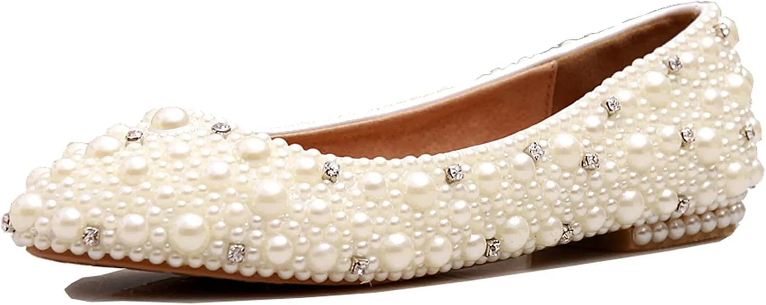 Minishion Wedding Shoes for Women Flats Comfortable Rhinestone Slip on Pumps Shoes