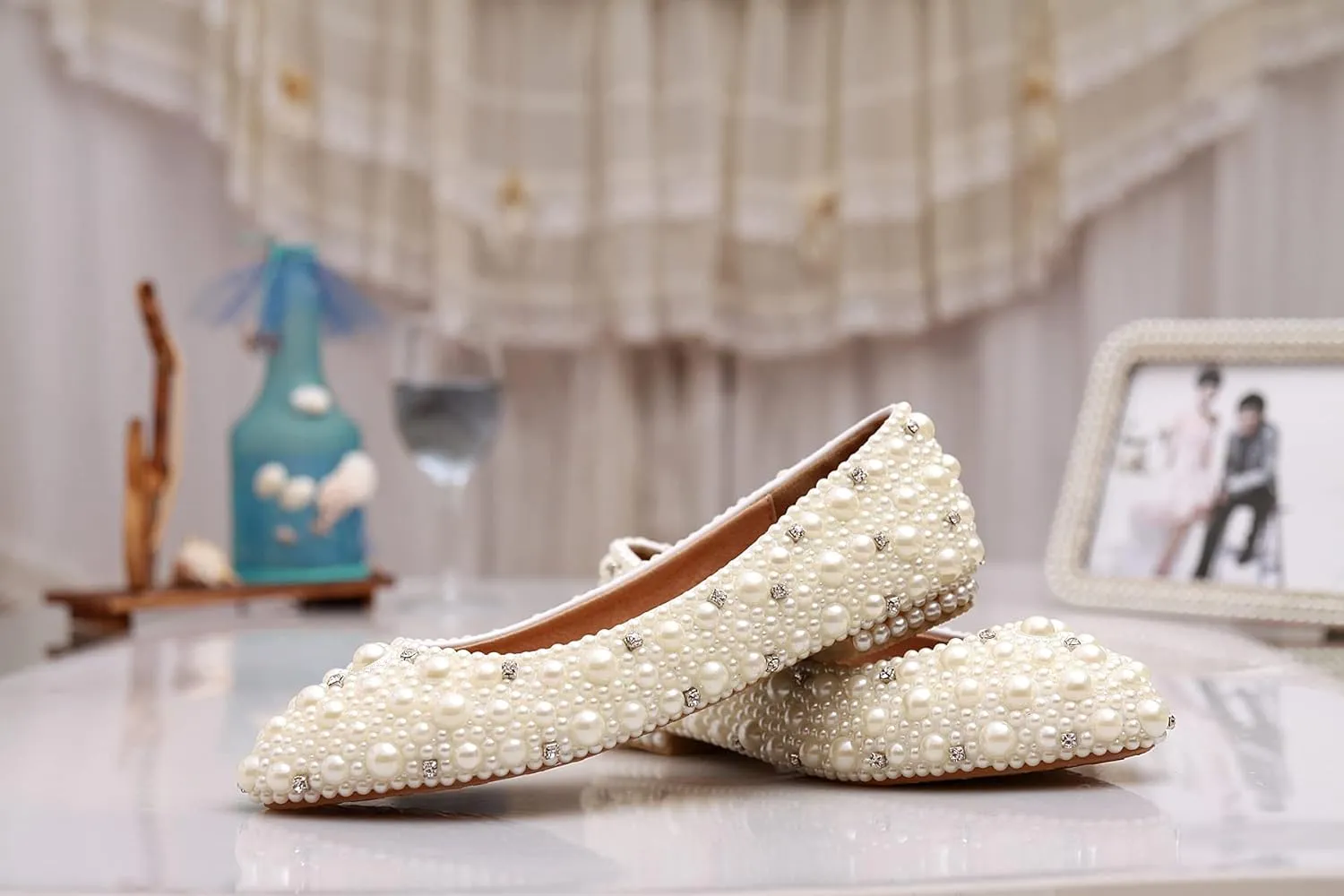 Minishion Wedding Shoes for Women Flats Comfortable Rhinestone Slip on Pumps Shoes