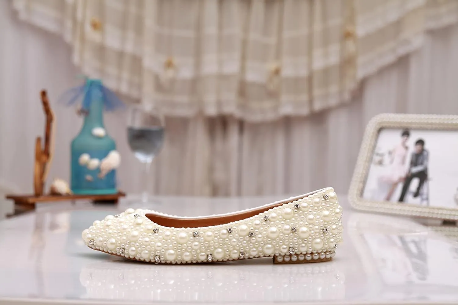 Minishion Wedding Shoes for Women Flats Comfortable Rhinestone Slip on Pumps Shoes
