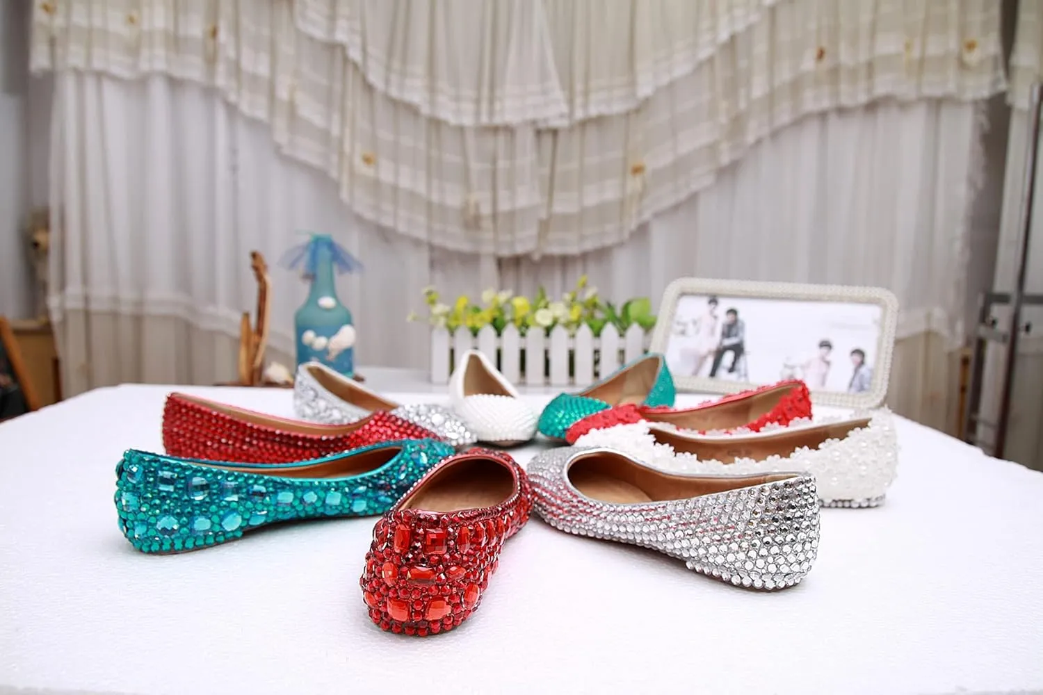 Minishion Wedding Shoes for Women Flats Comfortable Rhinestone Slip on Pumps Shoes