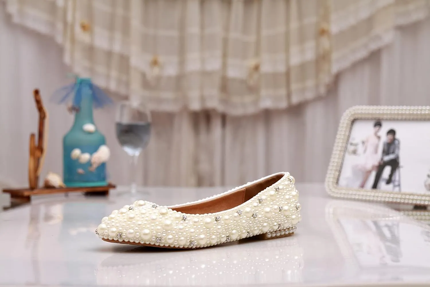 Minishion Wedding Shoes for Women Flats Comfortable Rhinestone Slip on Pumps Shoes