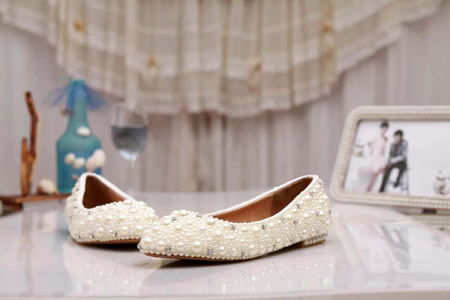 Minishion Wedding Shoes for Women Flats Comfortable Rhinestone Slip on Pumps Shoes