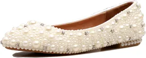 Minishion Wedding Shoes for Women Flats Comfortable Rhinestone Slip on Pumps Shoes