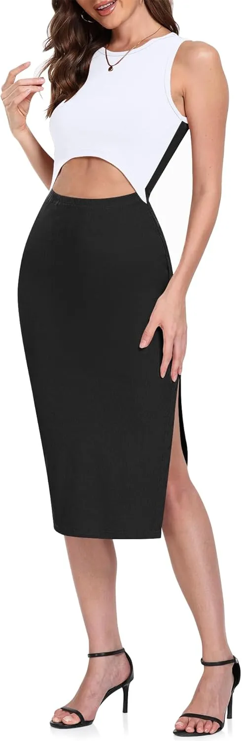 MISFAY Women's Summer Bodycon Dresses Cutout Sleeveless Knit Tank Top Dress