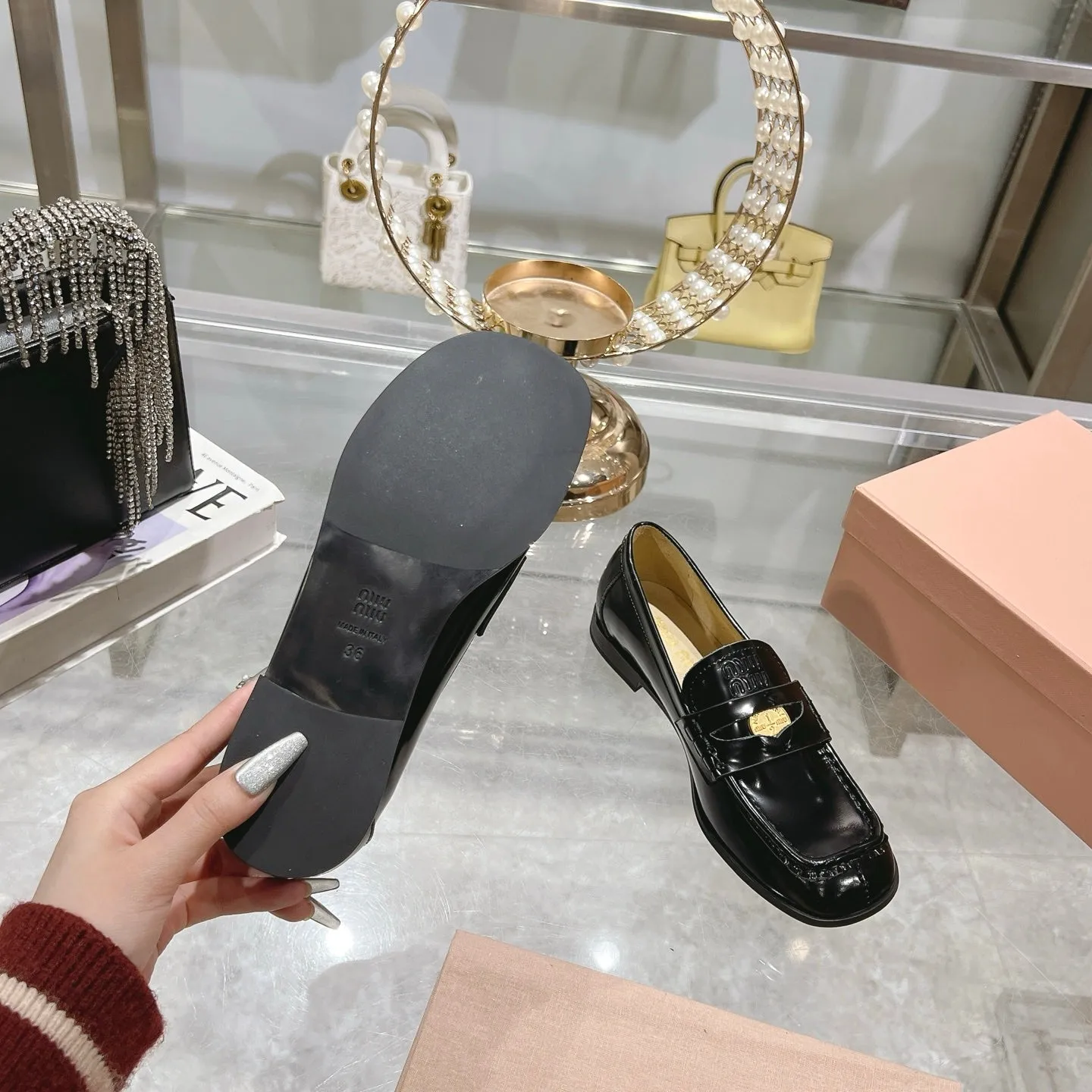 Miu 25C Loafers Black Patent Cowhide 235299
