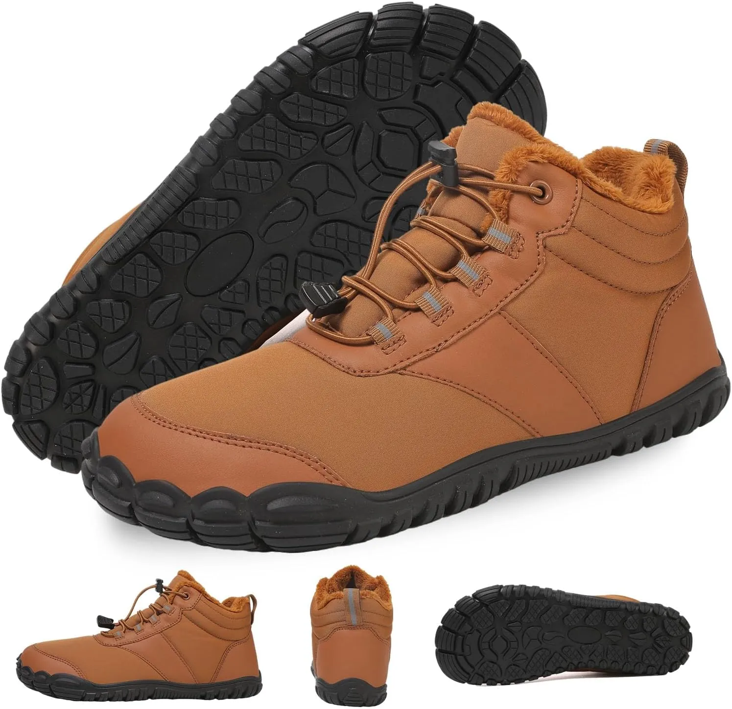 MOCHINI Snow Boots Mens Womens Winter Footwear Barefoot Shoes Warm Fur Lined Ankle Booties Hiking Trekking Trail Climbing Shoes Lace Up Anti-Slip Waterproof Hiking Boots, Wide Walking Shoes