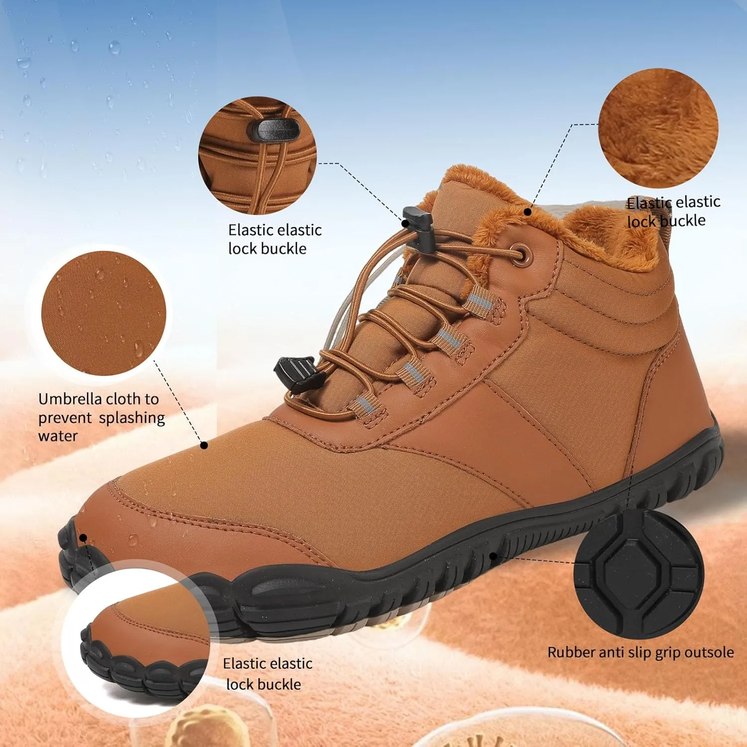MOCHINI Snow Boots Mens Womens Winter Footwear Barefoot Shoes Warm Fur Lined Ankle Booties Hiking Trekking Trail Climbing Shoes Lace Up Anti-Slip Waterproof Hiking Boots, Wide Walking Shoes