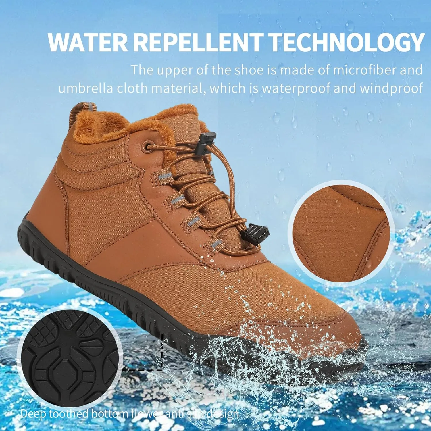 MOCHINI Snow Boots Mens Womens Winter Footwear Barefoot Shoes Warm Fur Lined Ankle Booties Hiking Trekking Trail Climbing Shoes Lace Up Anti-Slip Waterproof Hiking Boots, Wide Walking Shoes