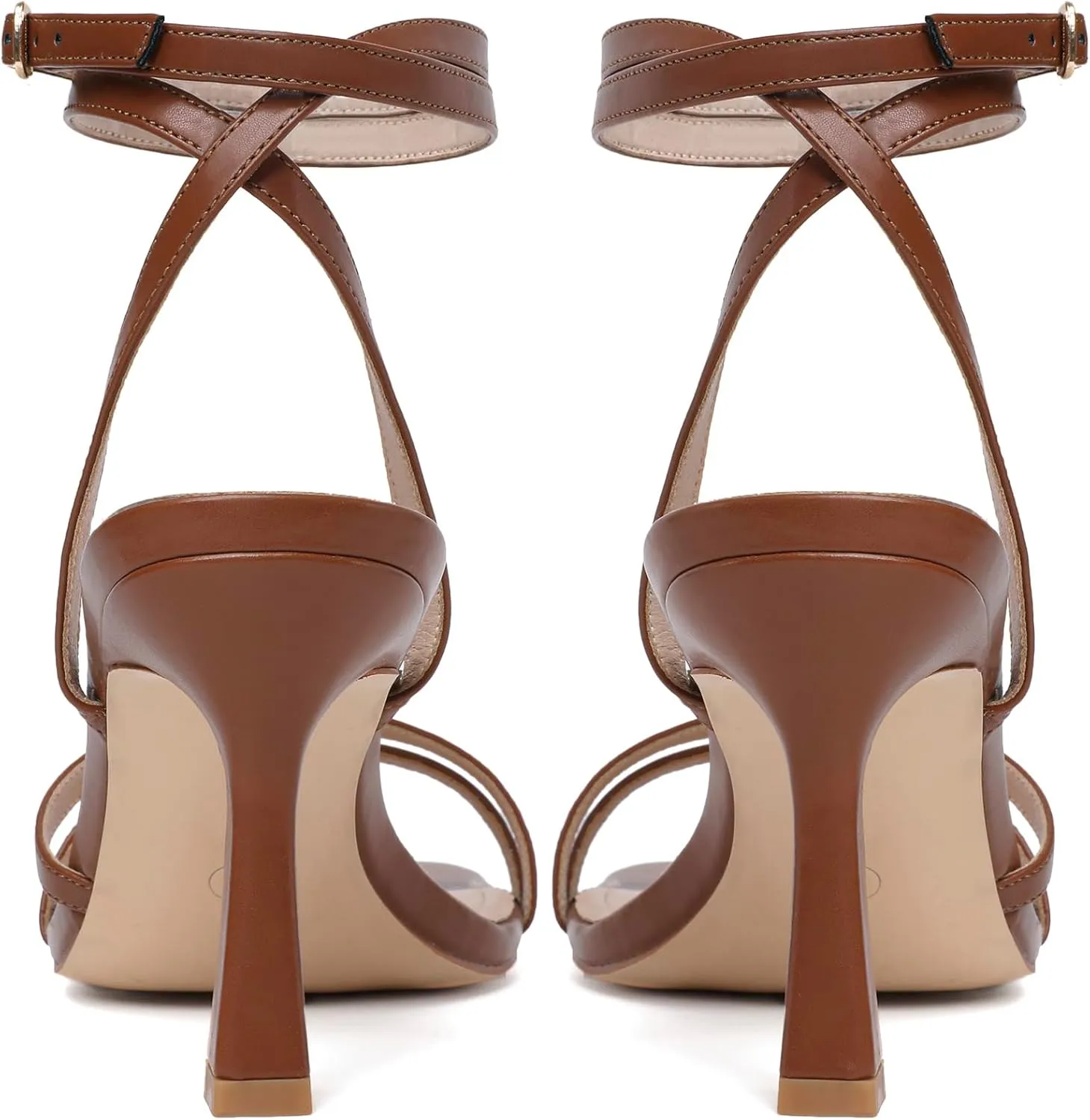 Mostrin Womens Sandals Strappy Heels for Women Ankle Strap Lace Up Heels Square Open Toe Heels Tie Up Stiletto High Heeled Sandals for Prom, Party, Daily Wear