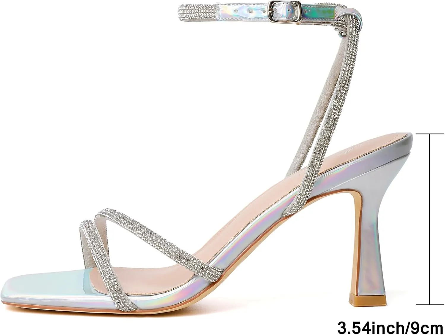 Mostrin Womens Sandals Strappy Heels for Women Ankle Strap Lace Up Heels Square Open Toe Heels Tie Up Stiletto High Heeled Sandals for Prom, Party, Daily Wear