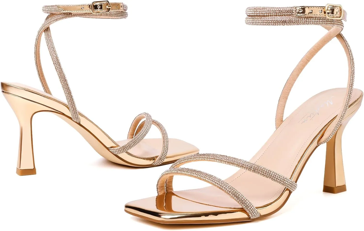 Mostrin Womens Sandals Strappy Heels for Women Ankle Strap Lace Up Heels Square Open Toe Heels Tie Up Stiletto High Heeled Sandals for Prom, Party, Daily Wear