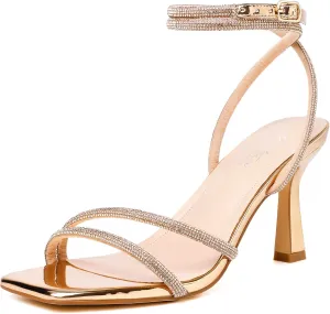 Mostrin Womens Sandals Strappy Heels for Women Ankle Strap Lace Up Heels Square Open Toe Heels Tie Up Stiletto High Heeled Sandals for Prom, Party, Daily Wear