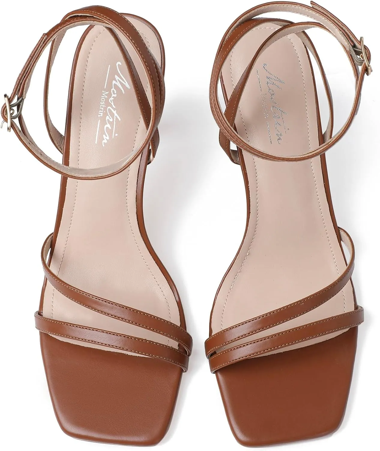 Mostrin Womens Sandals Strappy Heels for Women Ankle Strap Lace Up Heels Square Open Toe Heels Tie Up Stiletto High Heeled Sandals for Prom, Party, Daily Wear