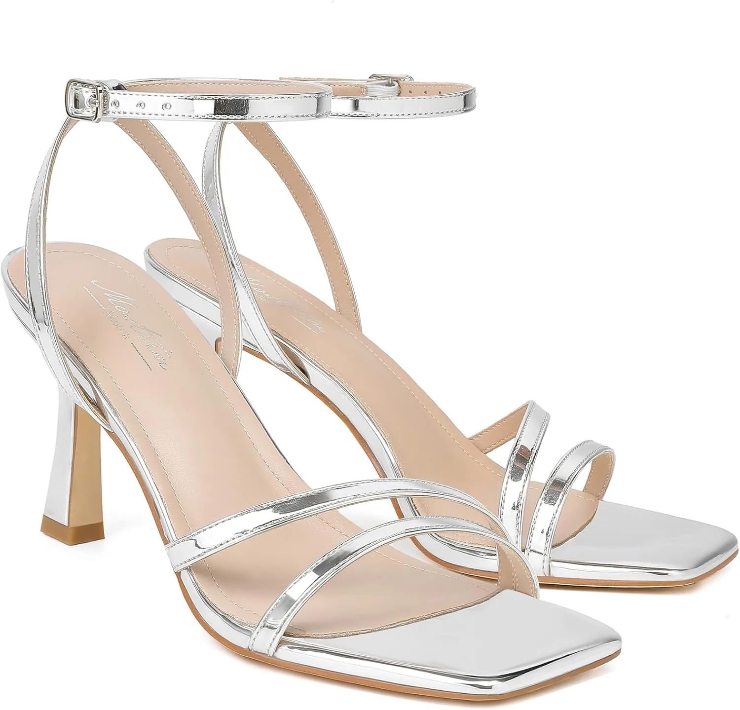 Mostrin Womens Sandals Strappy Heels for Women Ankle Strap Lace Up Heels Square Open Toe Heels Tie Up Stiletto High Heeled Sandals for Prom, Party, Daily Wear
