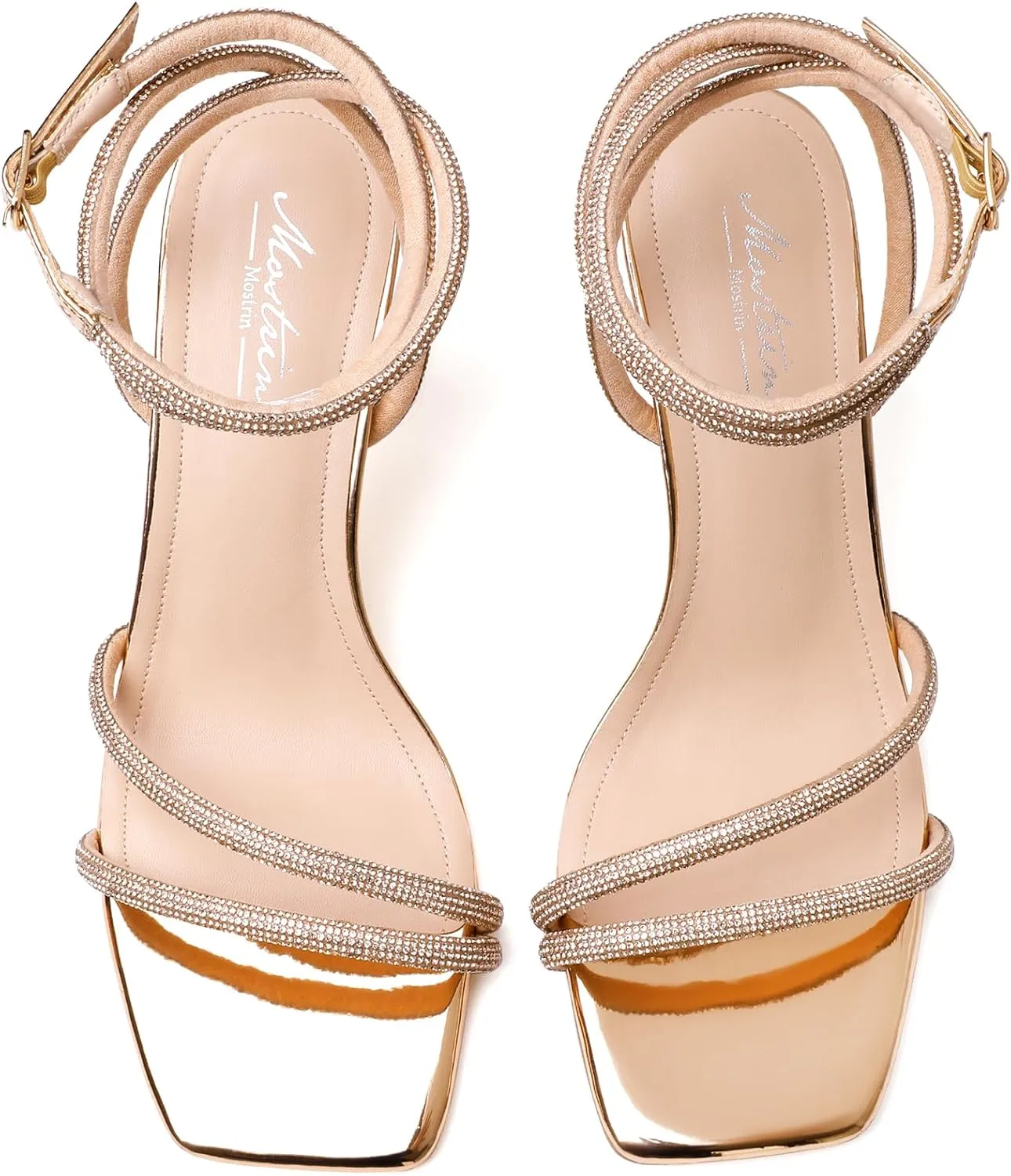 Mostrin Womens Sandals Strappy Heels for Women Ankle Strap Lace Up Heels Square Open Toe Heels Tie Up Stiletto High Heeled Sandals for Prom, Party, Daily Wear