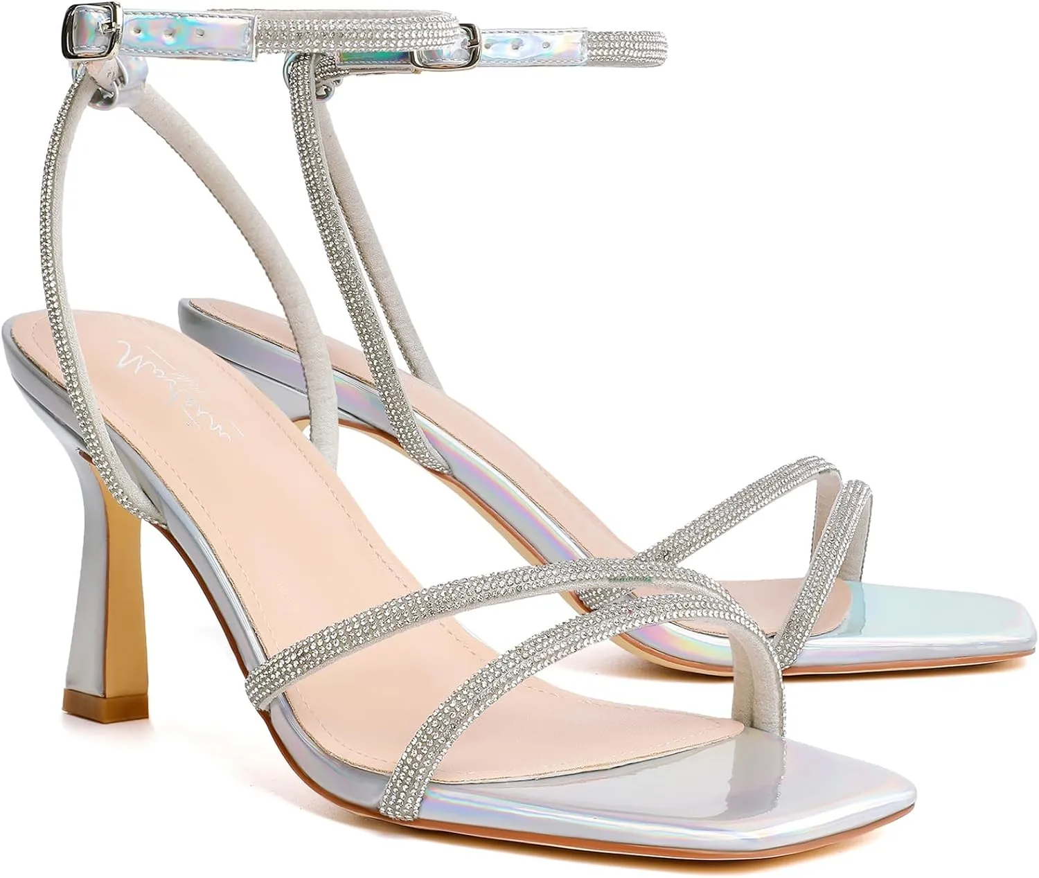 Mostrin Womens Sandals Strappy Heels for Women Ankle Strap Lace Up Heels Square Open Toe Heels Tie Up Stiletto High Heeled Sandals for Prom, Party, Daily Wear
