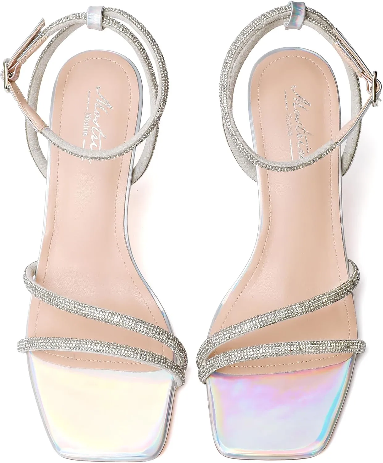Mostrin Womens Sandals Strappy Heels for Women Ankle Strap Lace Up Heels Square Open Toe Heels Tie Up Stiletto High Heeled Sandals for Prom, Party, Daily Wear